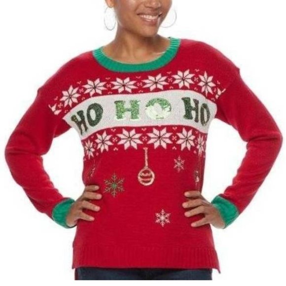 Womens Ugly Christmas Sweater Light Up Red Small HOHOHO Long Sleeve Crew Acrylic - Picture 1 of 4